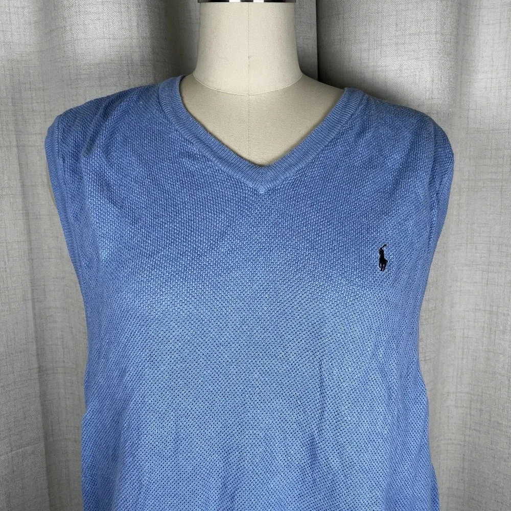 Vintage Polo Golf Ralph Lauren Blue‎ Knit Sweater Vest Men's XL Linen Cotton